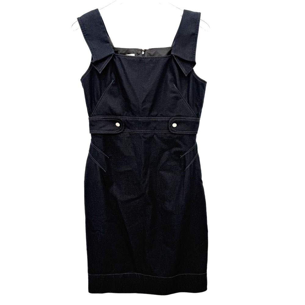 Y2K London Times Sheath Dress Size 8 Office Siren Stretch Denim Empire Waist